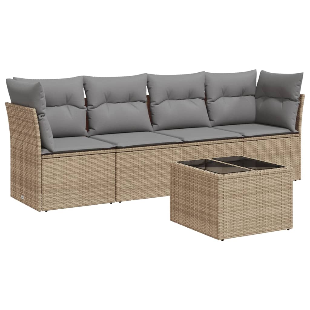 5-delige Loungeset met kussens poly rattan beige is nu te koop bij PeponiXL, paradijselijk wonen!
