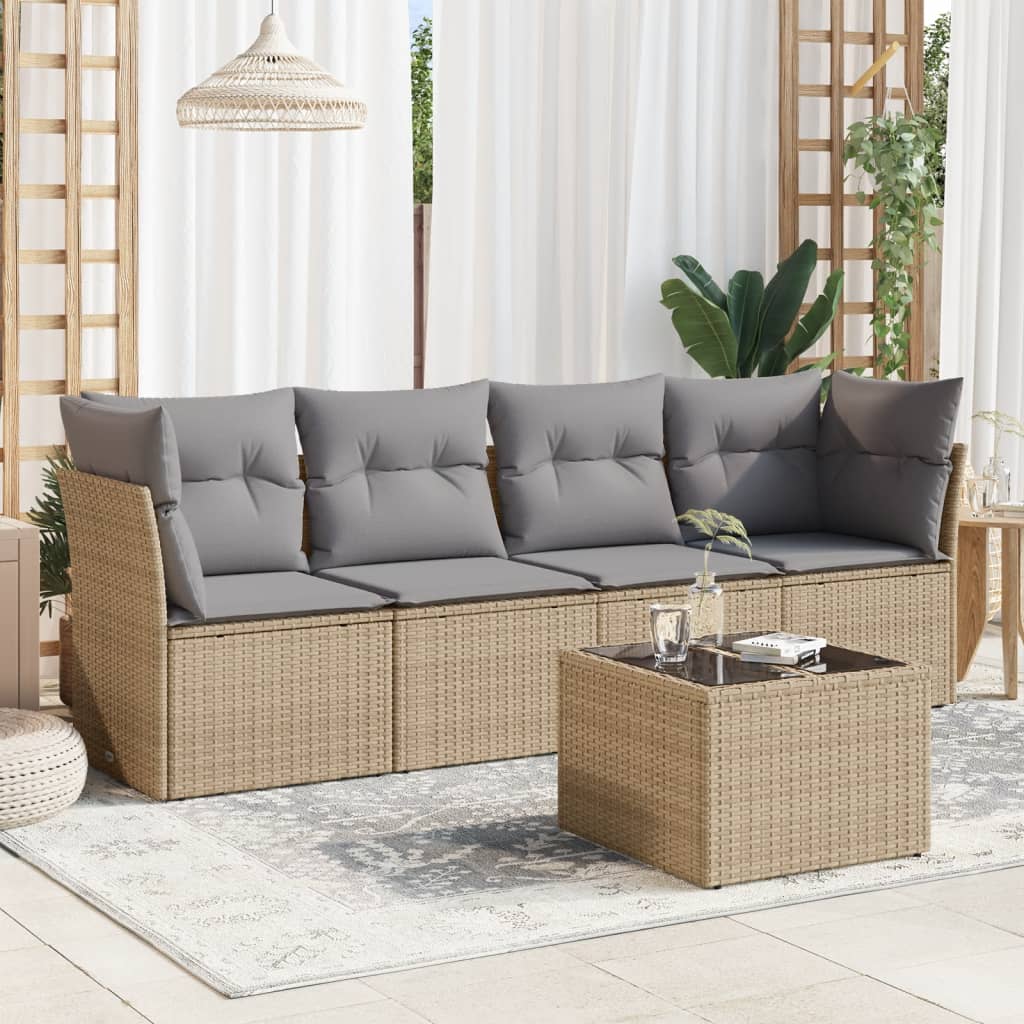 5-delige Loungeset met kussens poly rattan beige is nu te koop bij PeponiXL, paradijselijk wonen!