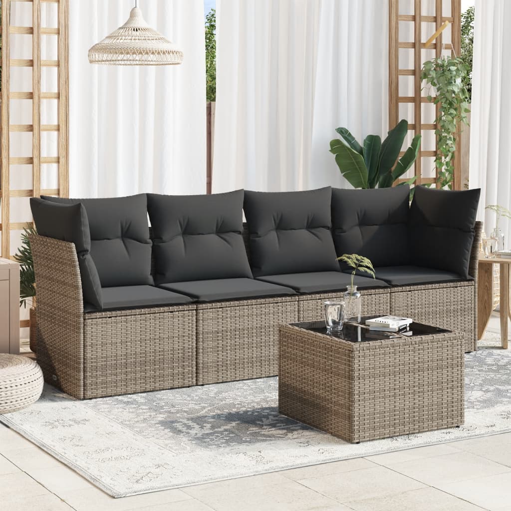 5-delige Loungeset met kussens poly rattan grijs is nu te koop bij PeponiXL, paradijselijk wonen!