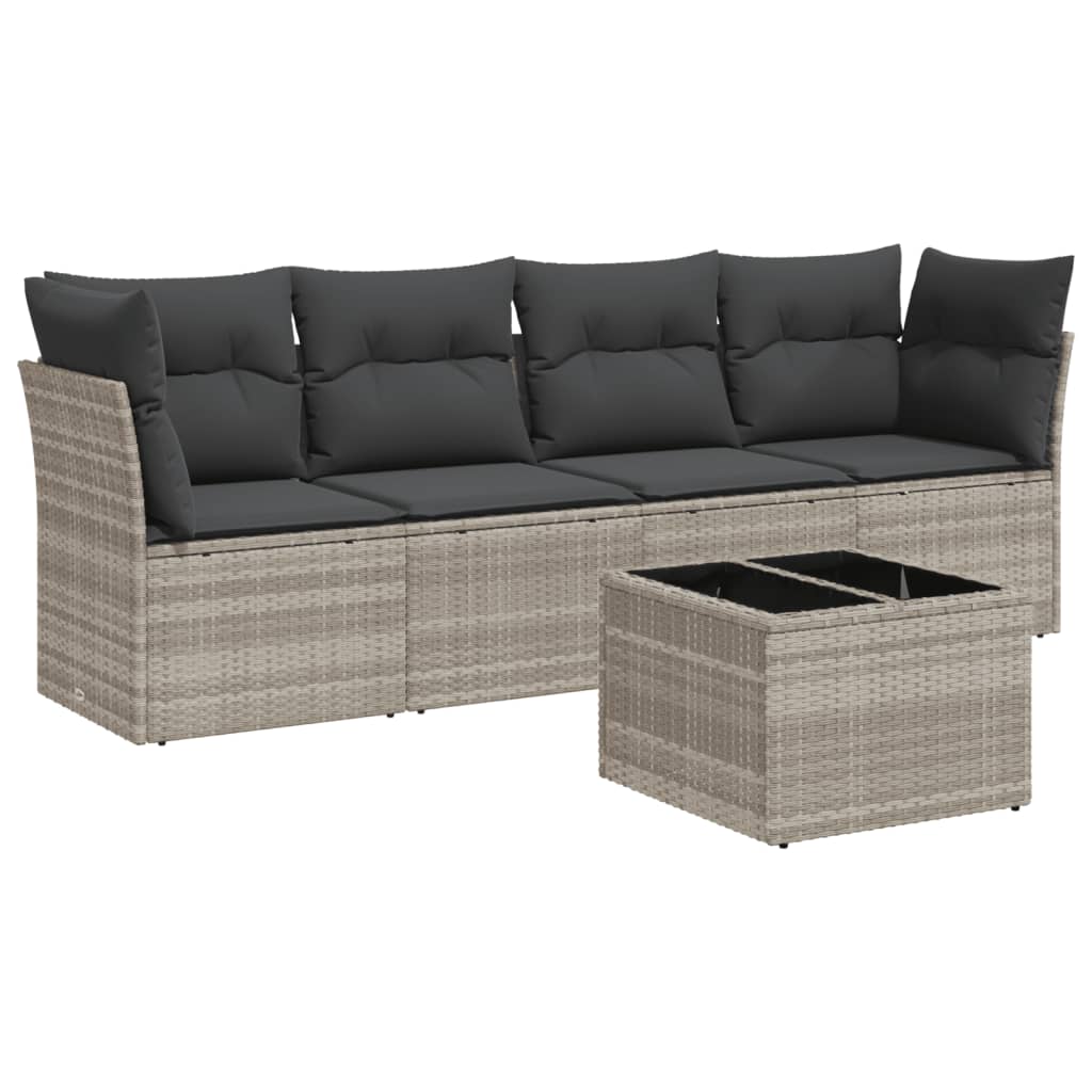 5-delige Loungeset met kussens poly rattan lichtgrijs is nu te koop bij PeponiXL, paradijselijk wonen!
