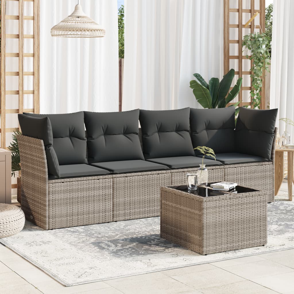 5-delige Loungeset met kussens poly rattan lichtgrijs is nu te koop bij PeponiXL, paradijselijk wonen!