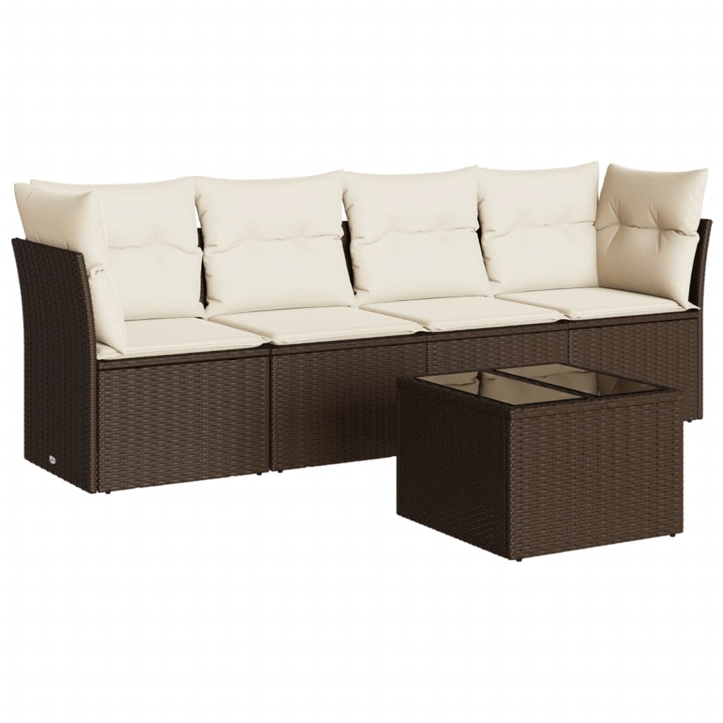 5-delige Loungeset met kussens poly rattan bruin is nu te koop bij PeponiXL, paradijselijk wonen!