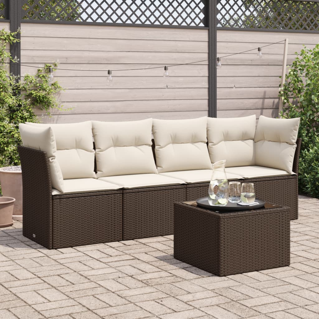 5-delige Loungeset met kussens poly rattan bruin is nu te koop bij PeponiXL, paradijselijk wonen!