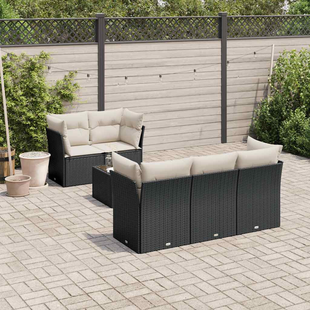 6-delige Loungeset met kussens poly rattan zwart is nu te koop bij PeponiXL, paradijselijk wonen!