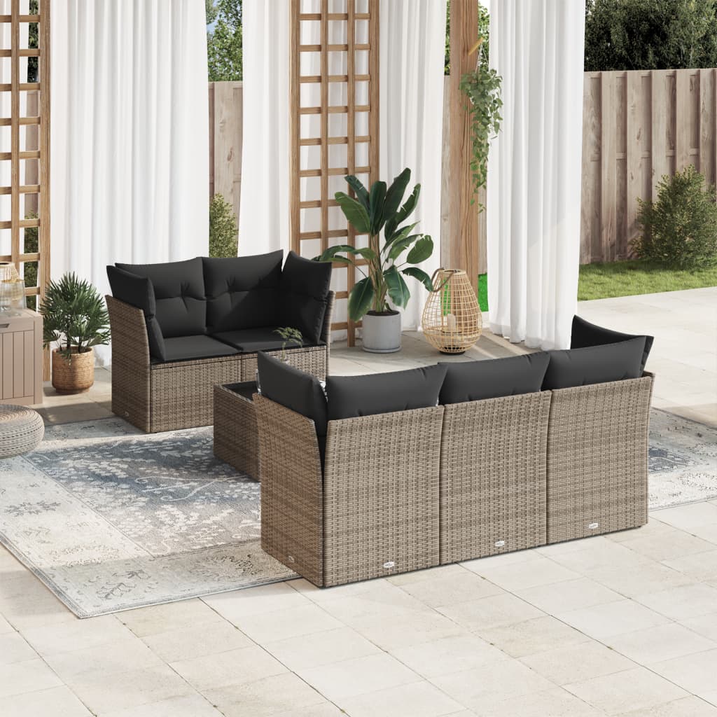 6-delige Loungeset met kussens poly rattan grijs is nu te koop bij PeponiXL, paradijselijk wonen!