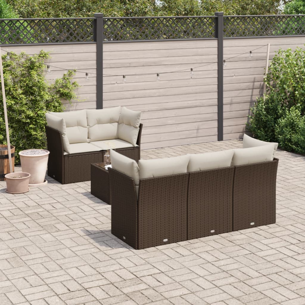6-delige Loungeset met kussens poly rattan bruin is nu te koop bij PeponiXL, paradijselijk wonen!