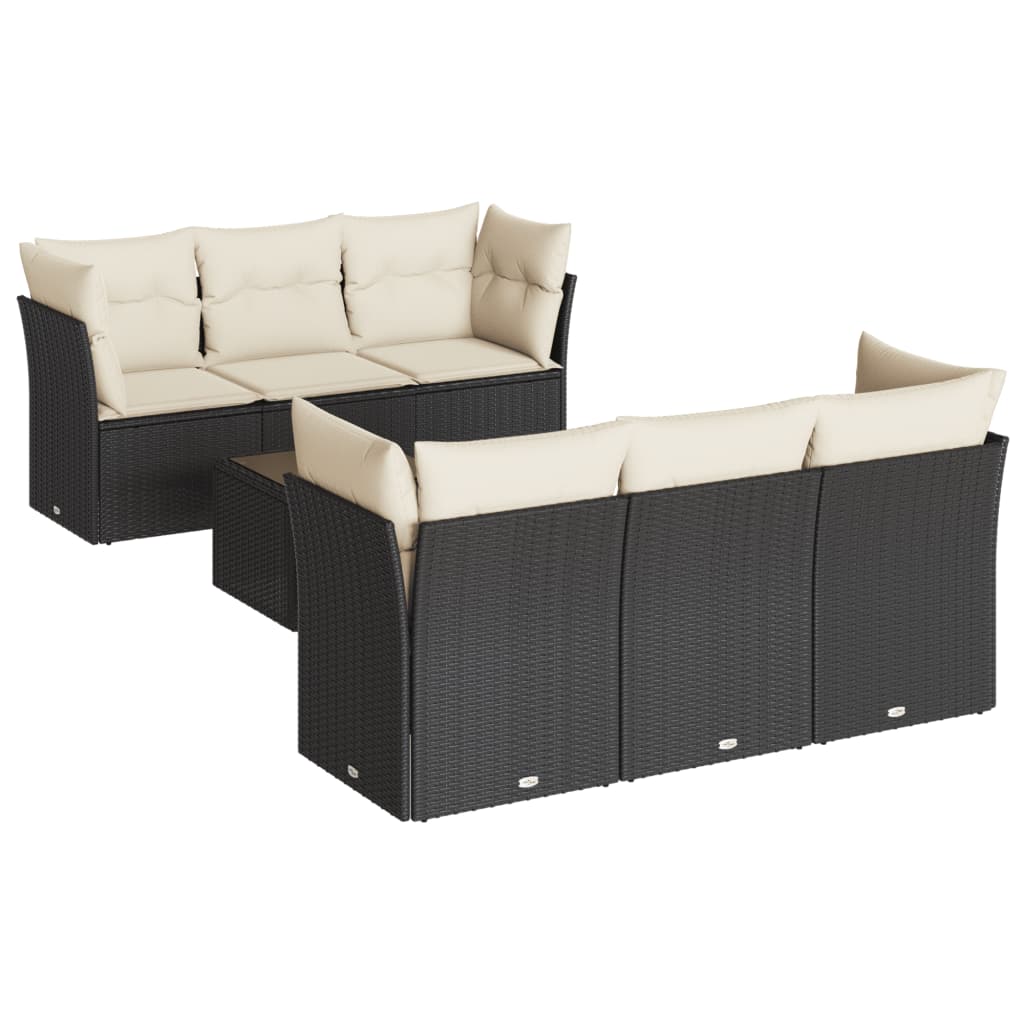 7-delige Loungeset met kussens poly rattan zwart is nu te koop bij PeponiXL, paradijselijk wonen!