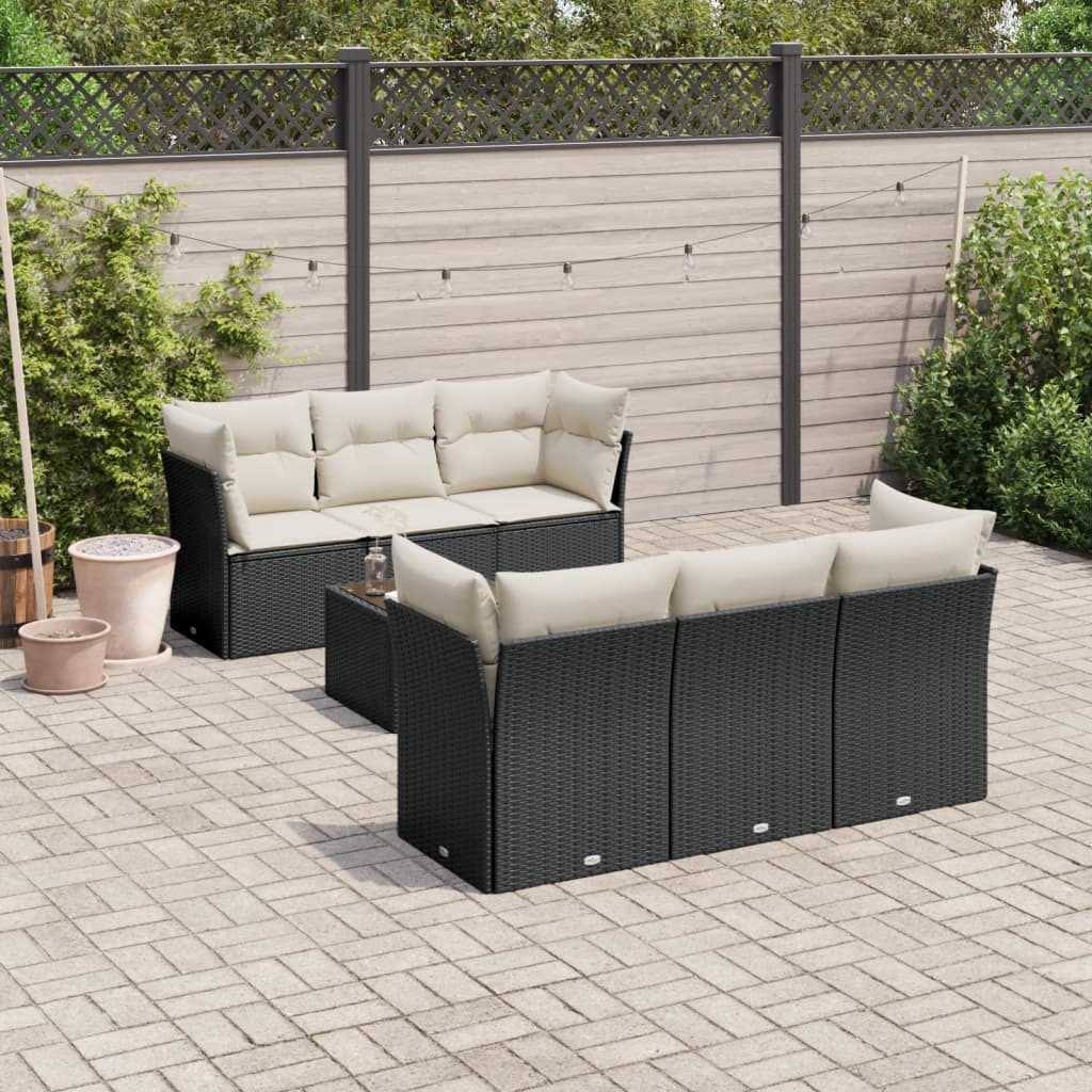 7-delige Loungeset met kussens poly rattan zwart is nu te koop bij PeponiXL, paradijselijk wonen!