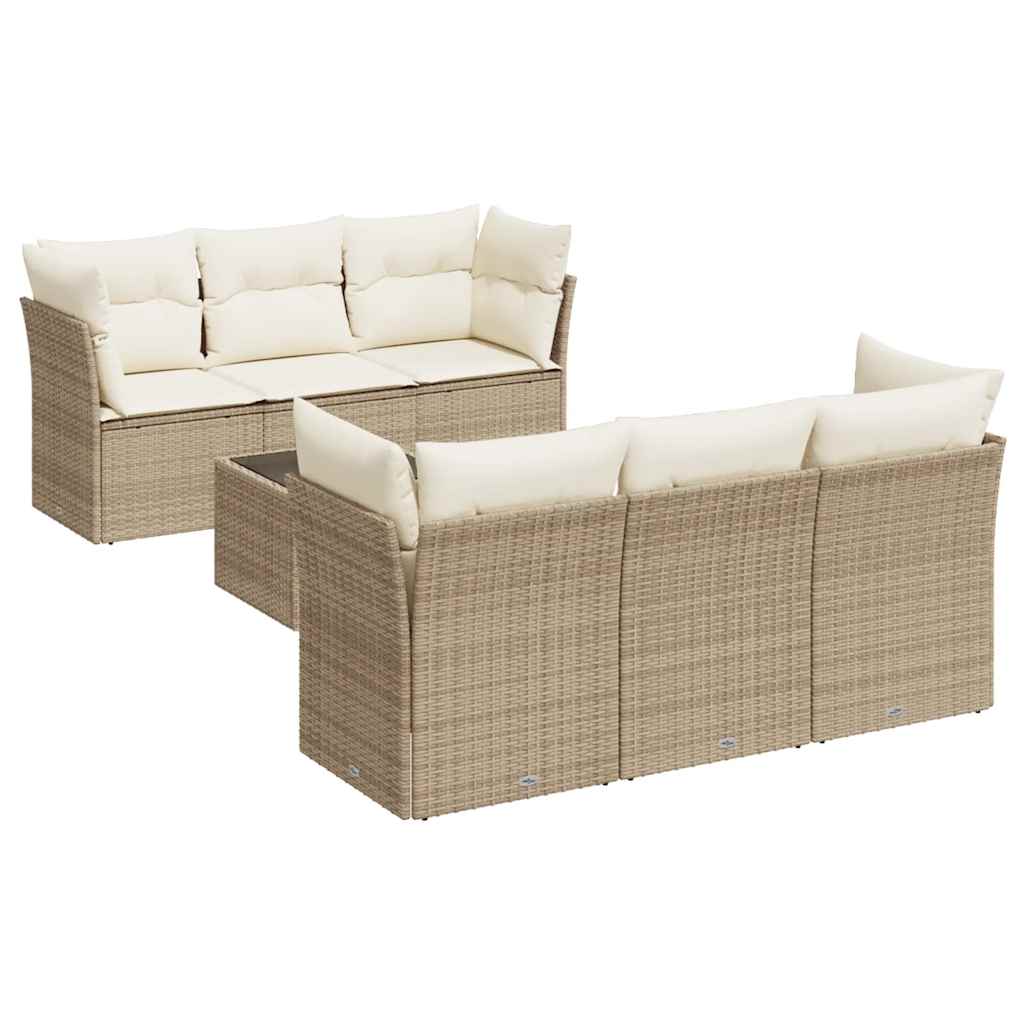 7-delige Loungeset met kussens poly rattan beige is nu te koop bij PeponiXL, paradijselijk wonen!