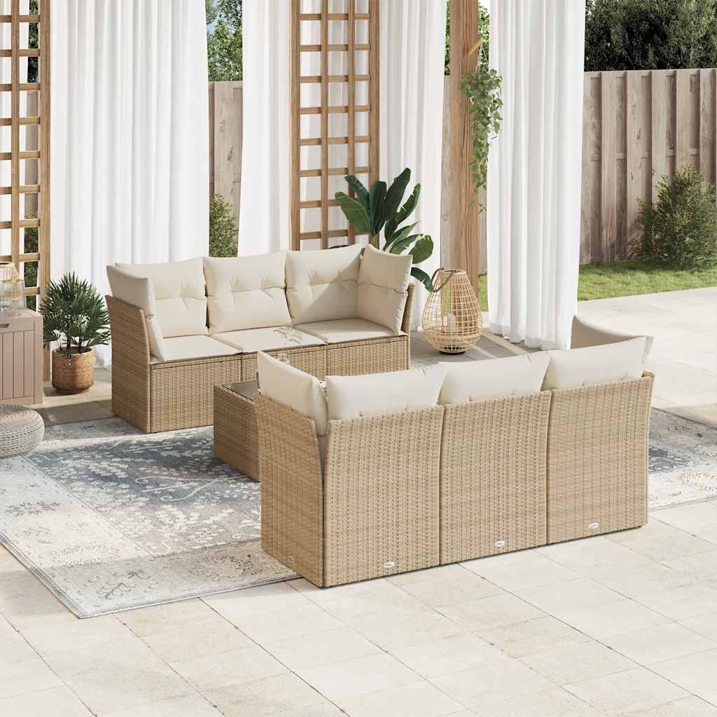 7-delige Loungeset met kussens poly rattan beige is nu te koop bij PeponiXL, paradijselijk wonen!