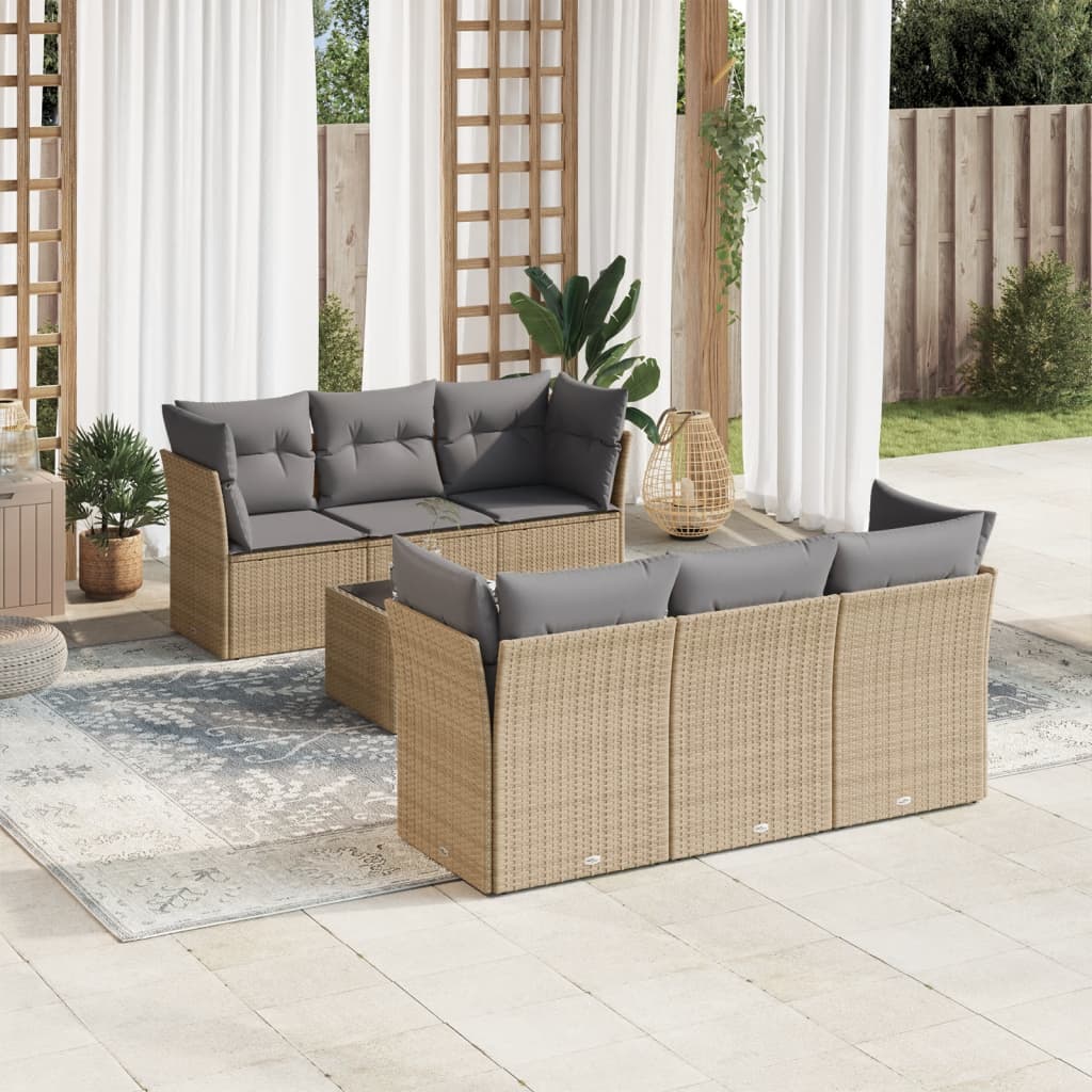 7-delige Loungeset met kussens poly rattan beige is nu te koop bij PeponiXL, paradijselijk wonen!