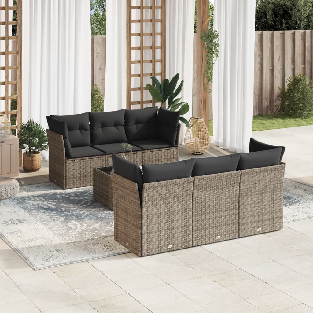 7-delige Loungeset met kussens poly rattan grijs is nu te koop bij PeponiXL, paradijselijk wonen!