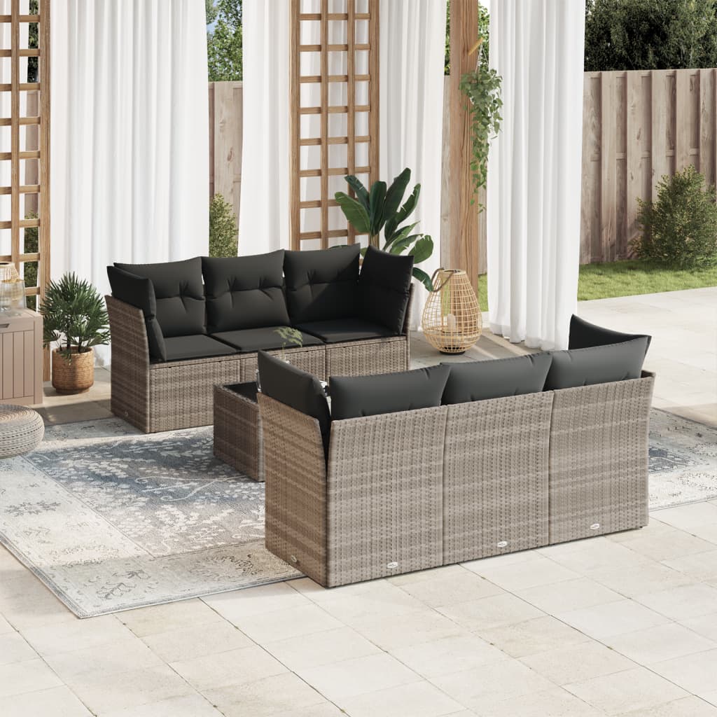 7-delige Loungeset met kussens poly rattan lichtgrijs is nu te koop bij PeponiXL, paradijselijk wonen!