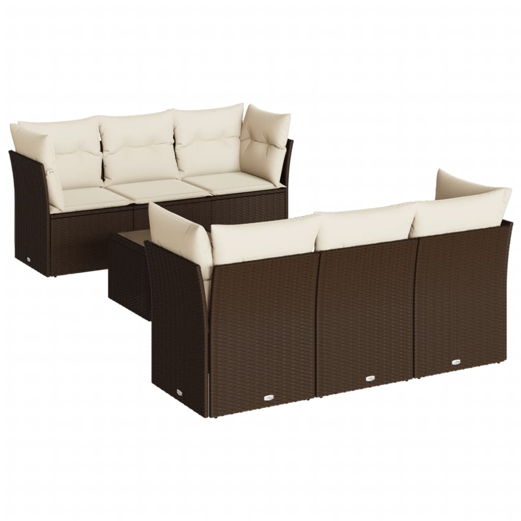 7-delige Loungeset met kussens poly rattan bruin is nu te koop bij PeponiXL, paradijselijk wonen!