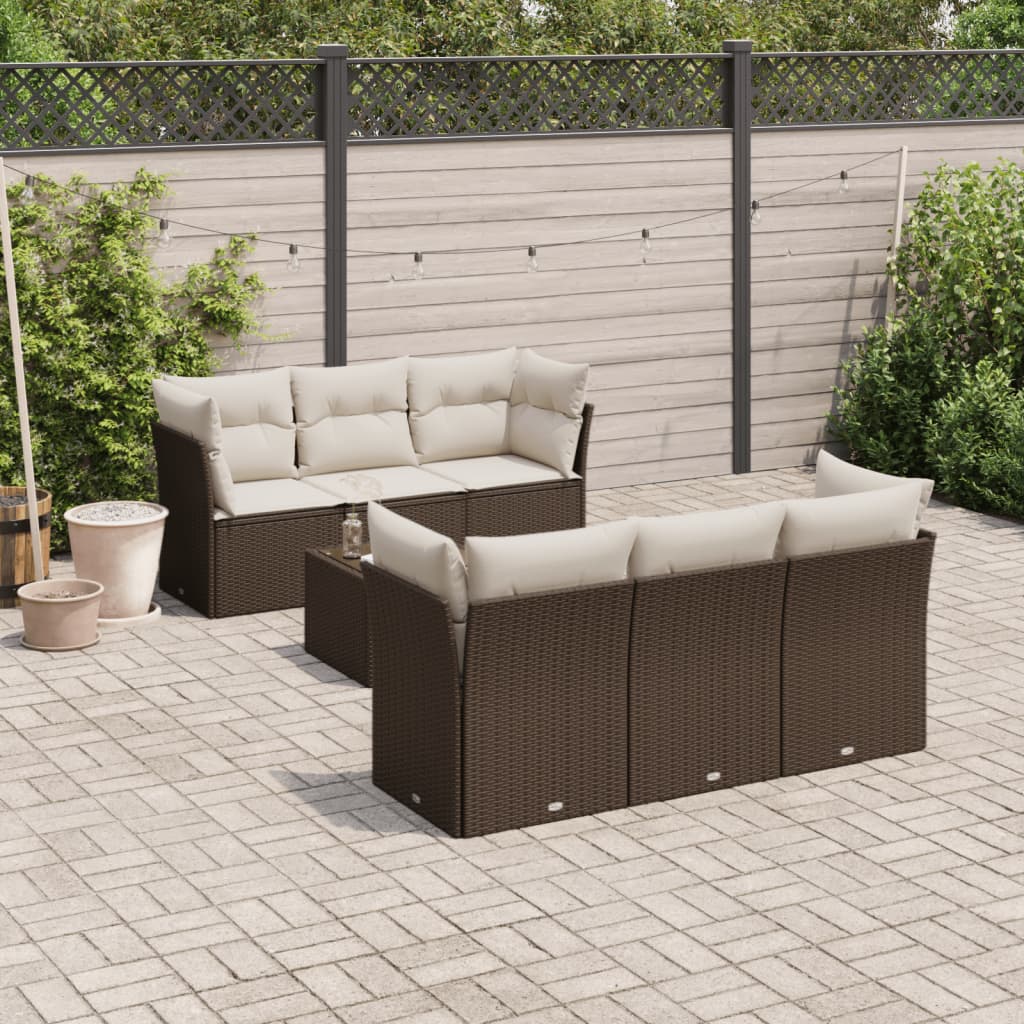 7-delige Loungeset met kussens poly rattan bruin is nu te koop bij PeponiXL, paradijselijk wonen!