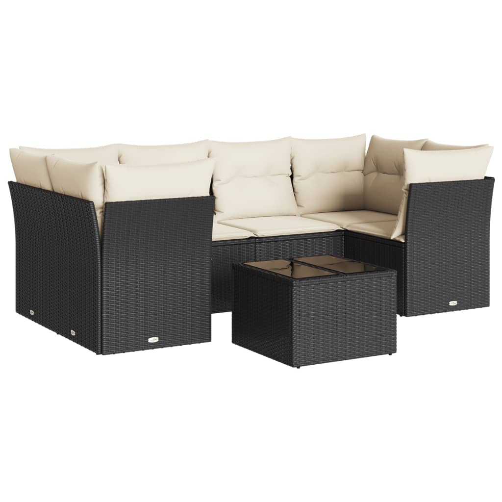 7-delige Loungeset met kussens poly rattan zwart is nu te koop bij PeponiXL, paradijselijk wonen!