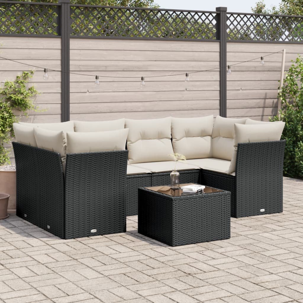 7-delige Loungeset met kussens poly rattan zwart is nu te koop bij PeponiXL, paradijselijk wonen!