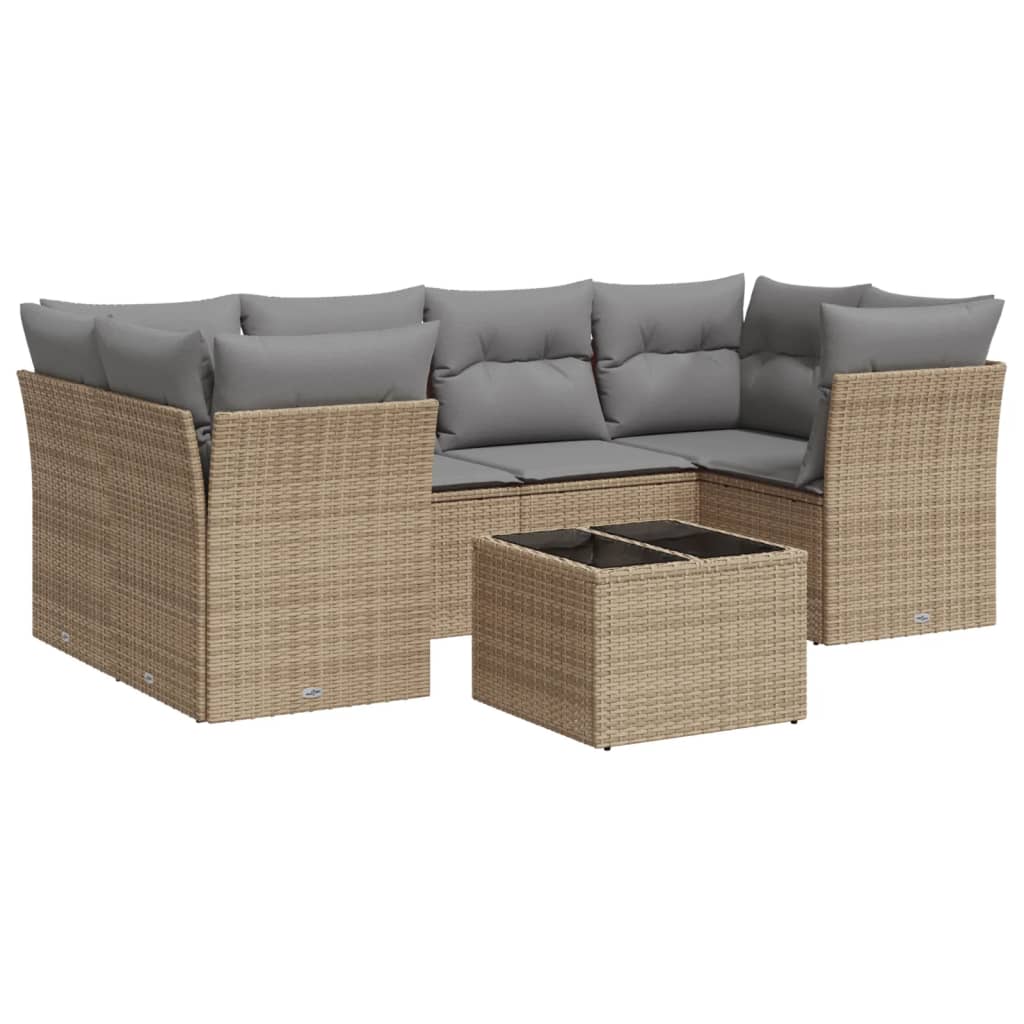 7-delige Loungeset met kussens poly rattan beige is nu te koop bij PeponiXL, paradijselijk wonen!
