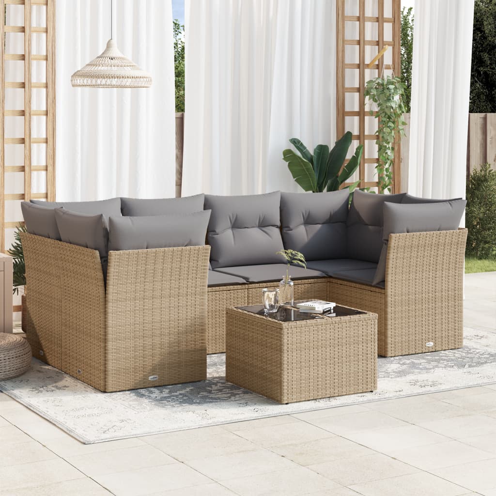 7-delige Loungeset met kussens poly rattan beige is nu te koop bij PeponiXL, paradijselijk wonen!