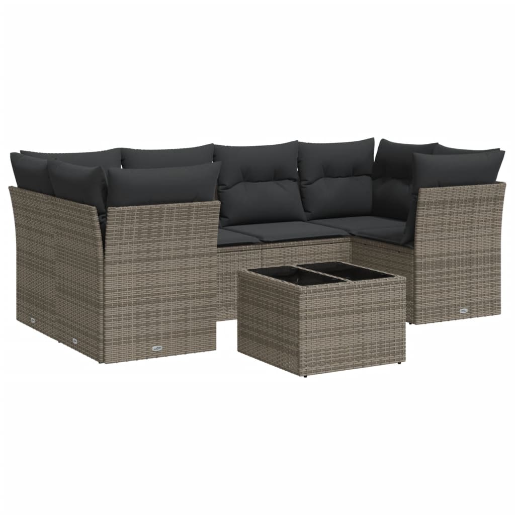 7-delige Loungeset met kussens poly rattan grijs is nu te koop bij PeponiXL, paradijselijk wonen!