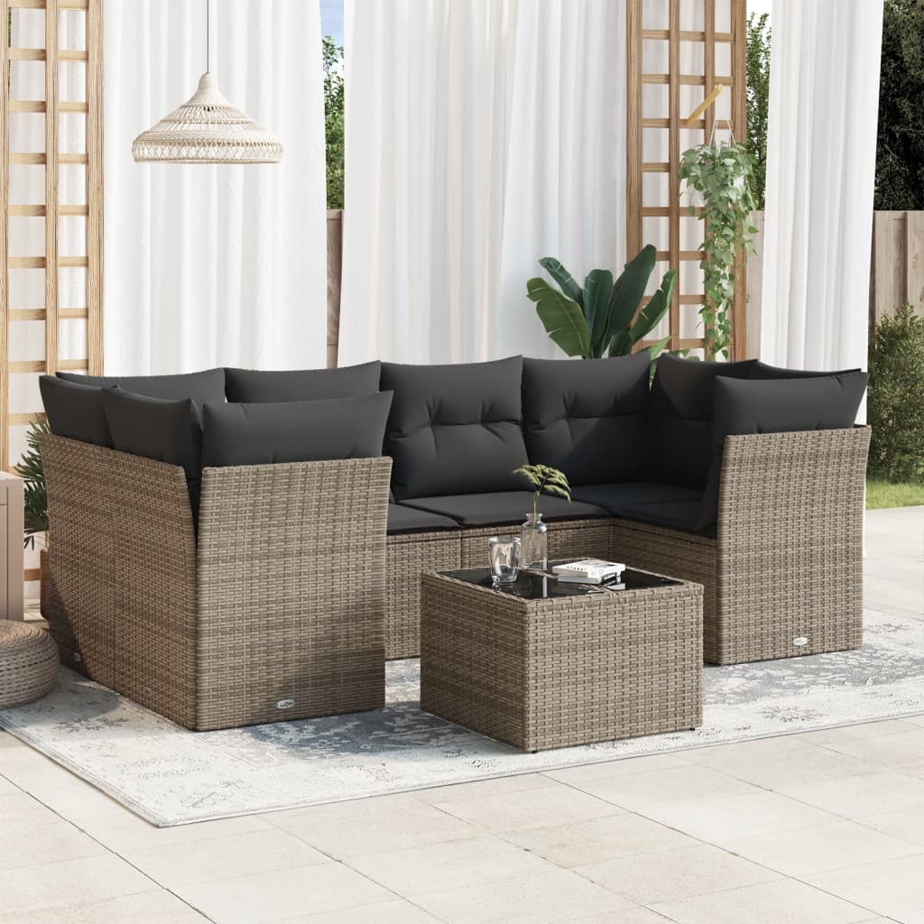 7-delige Loungeset met kussens poly rattan grijs is nu te koop bij PeponiXL, paradijselijk wonen!