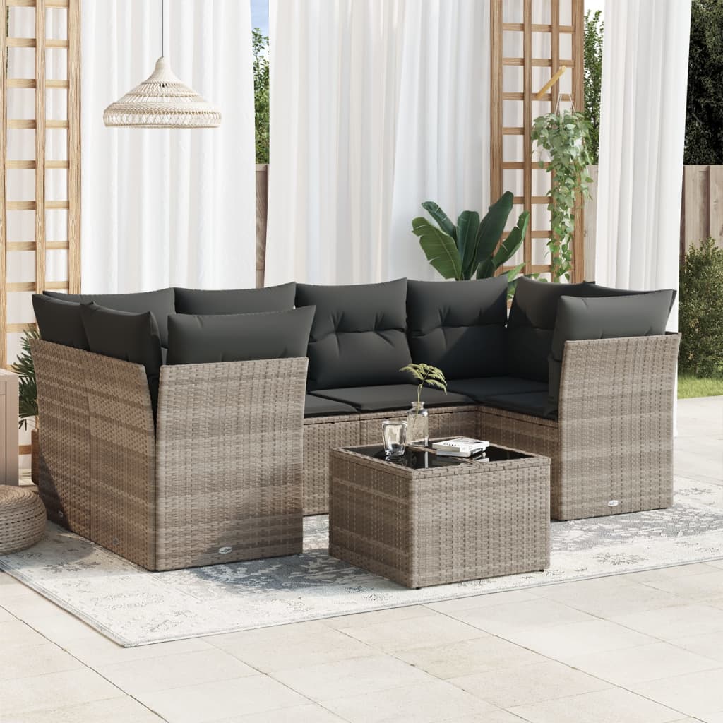 7-delige Loungeset met kussens poly rattan lichtgrijs is nu te koop bij PeponiXL, paradijselijk wonen!