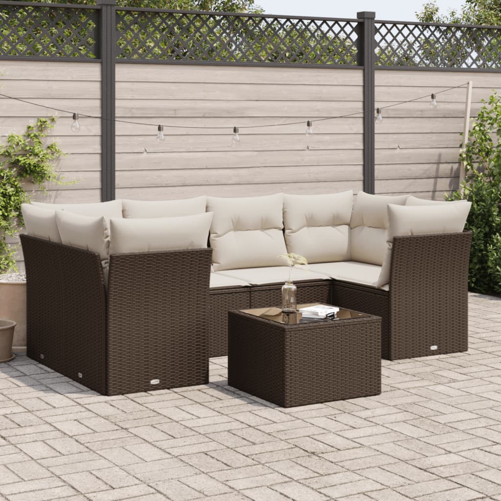 7-delige Loungeset met kussens poly rattan bruin is nu te koop bij PeponiXL, paradijselijk wonen!