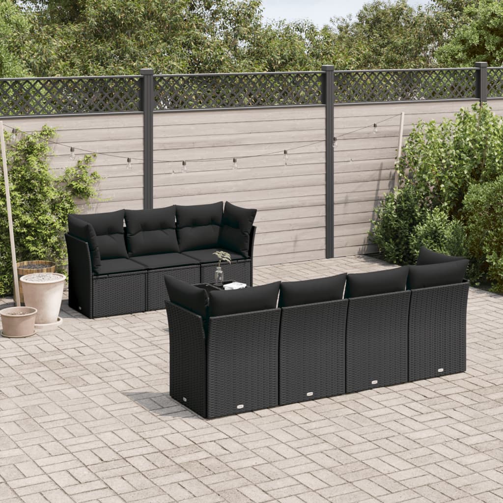 8-delige Loungeset met kussens poly rattan zwart is nu te koop bij PeponiXL, paradijselijk wonen!