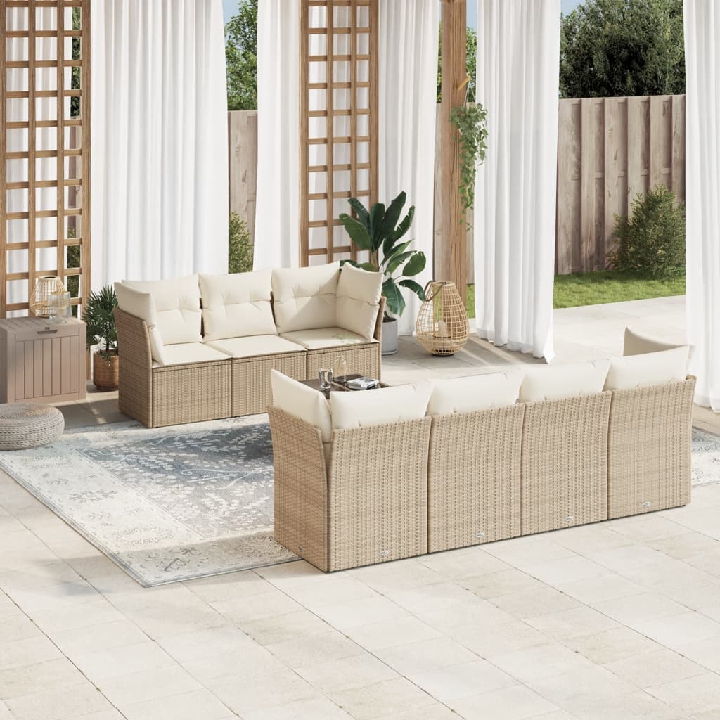 8-delige Loungeset met kussens poly rattan beige is nu te koop bij PeponiXL, paradijselijk wonen!