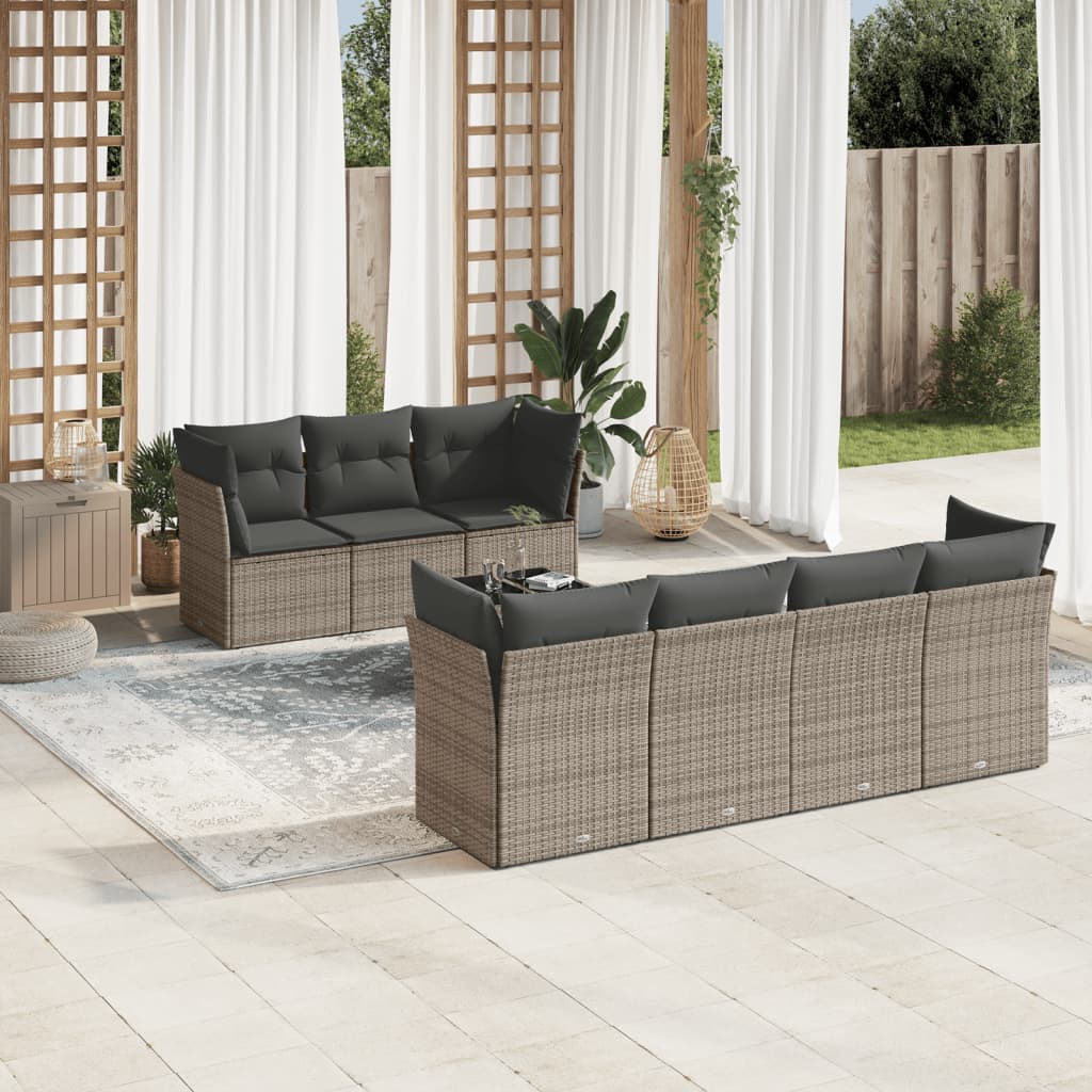 8-delige Loungeset met kussens poly rattan grijs is nu te koop bij PeponiXL, paradijselijk wonen!