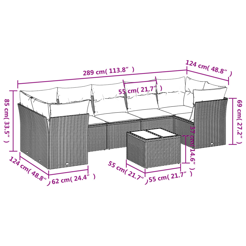 8-delige Loungeset met kussens poly rattan zwart is nu te koop bij PeponiXL, paradijselijk wonen!