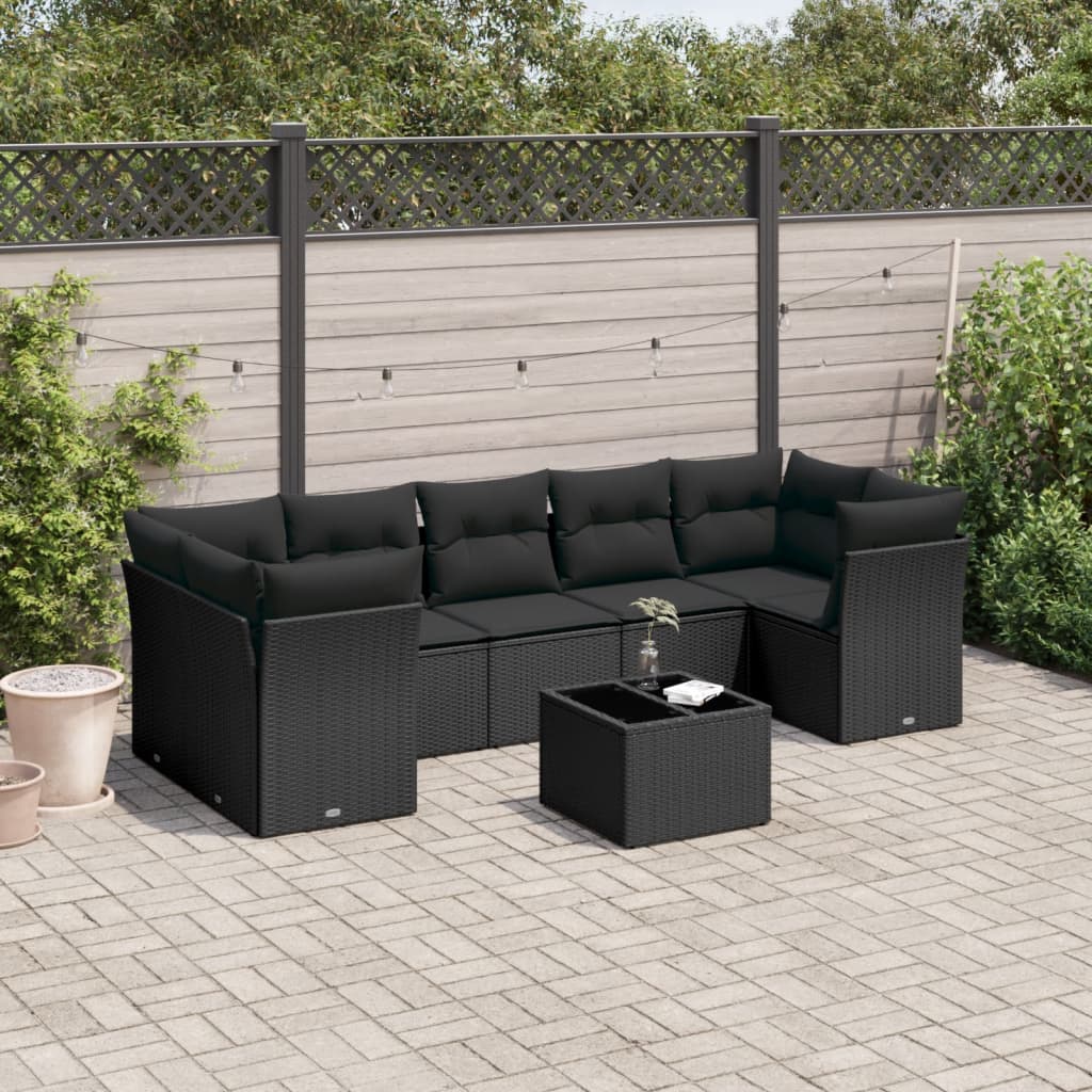 8-delige Loungeset met kussens poly rattan zwart is nu te koop bij PeponiXL, paradijselijk wonen!
