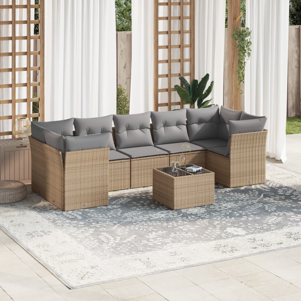 8-delige Loungeset met kussens poly rattan beige is nu te koop bij PeponiXL, paradijselijk wonen!