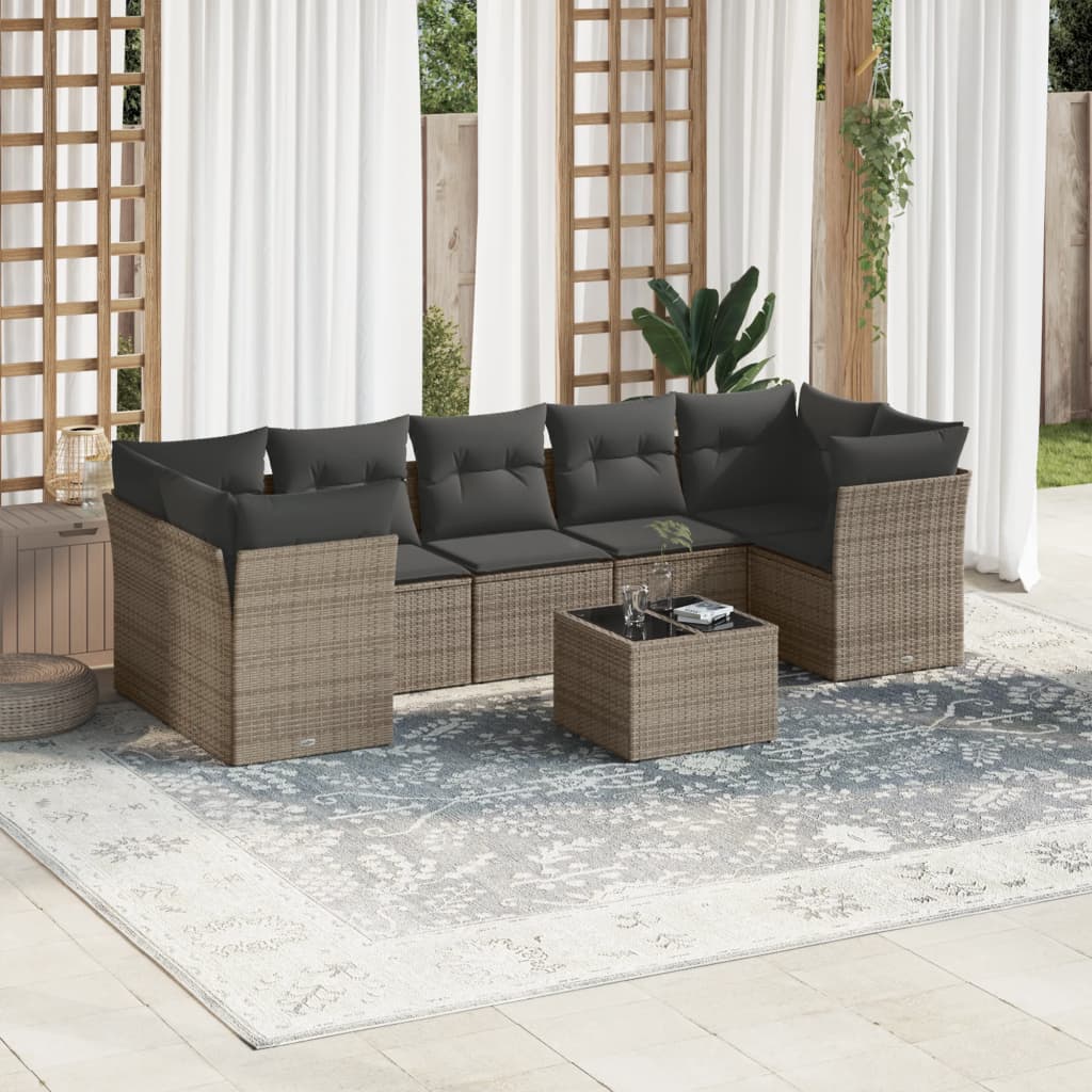 8-delige Loungeset met kussens poly rattan grijs is nu te koop bij PeponiXL, paradijselijk wonen!