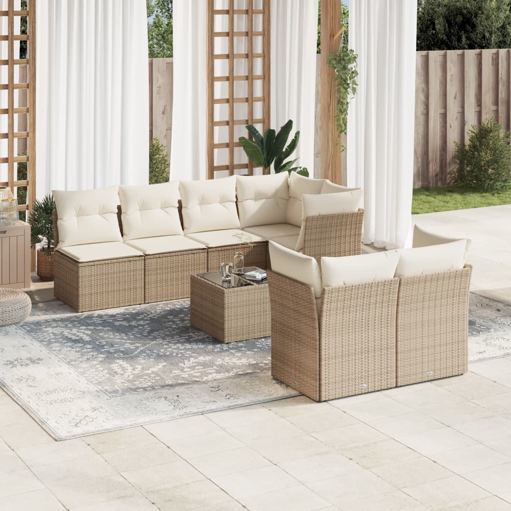8-delige Loungeset met kussens poly rattan beige is nu te koop bij PeponiXL, paradijselijk wonen!