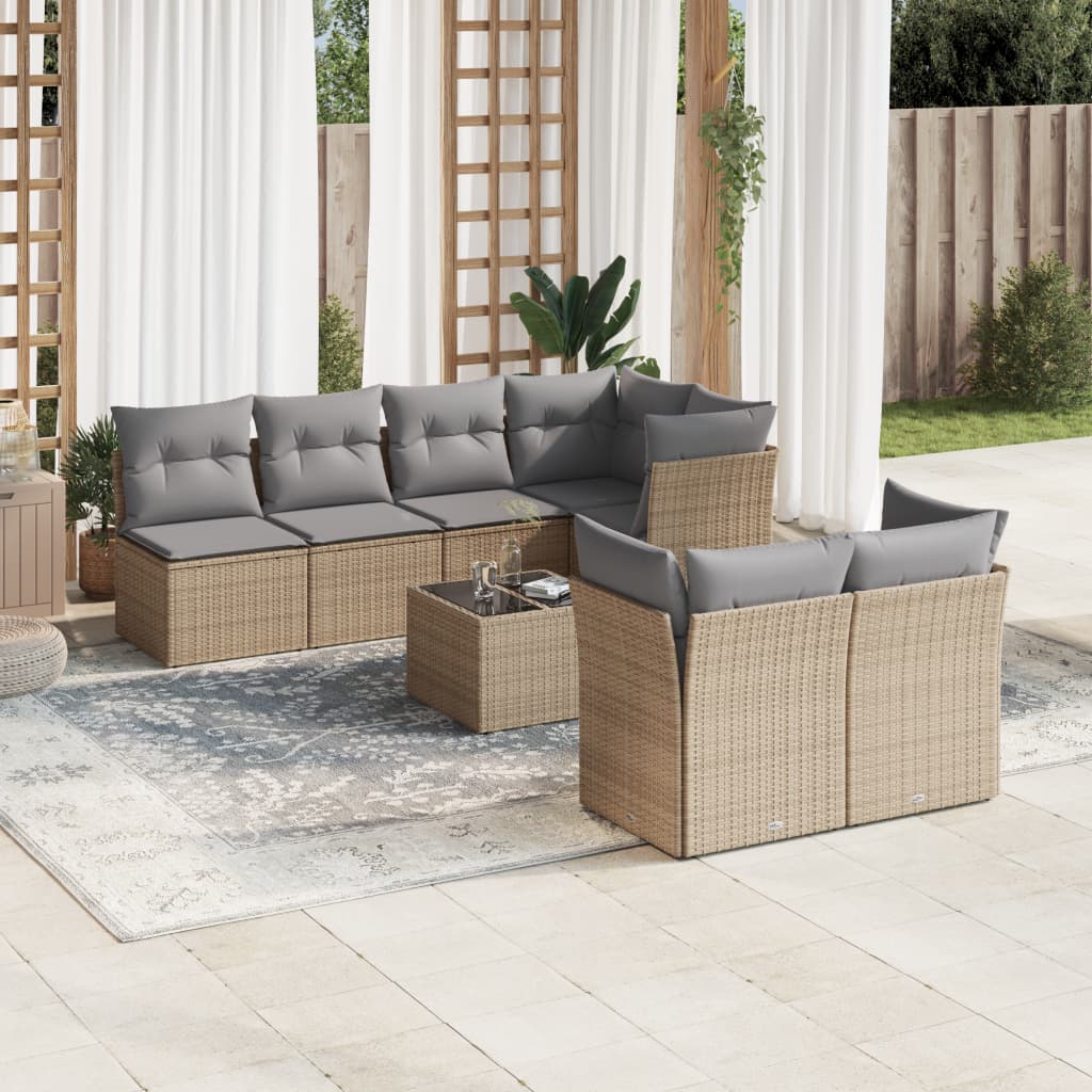 8-delige Loungeset met kussens poly rattan beige is nu te koop bij PeponiXL, paradijselijk wonen!