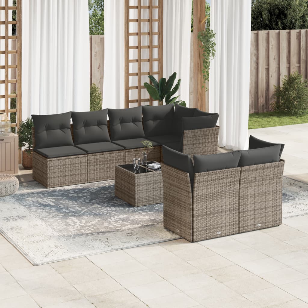 8-delige Loungeset met kussens poly rattan grijs is nu te koop bij PeponiXL, paradijselijk wonen!
