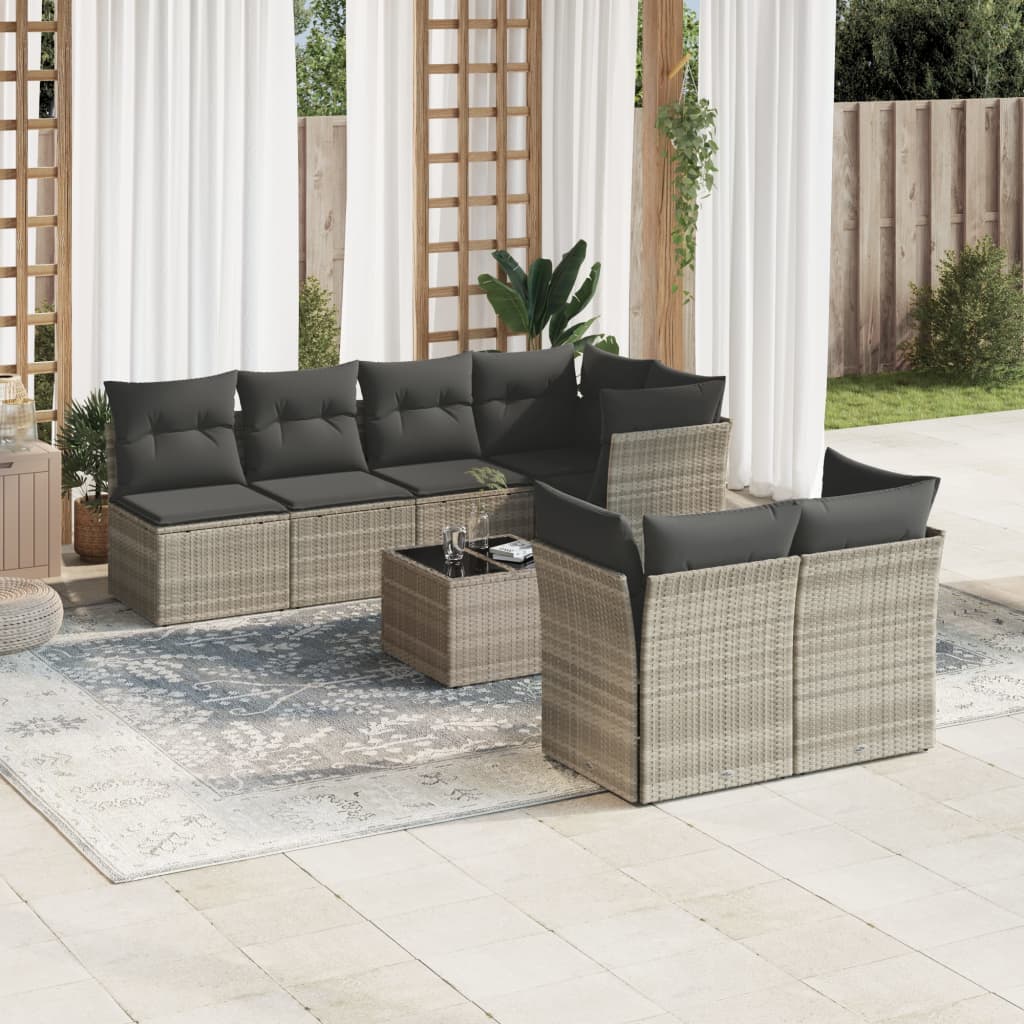 8-delige Loungeset met kussens poly rattan lichtgrijs is nu te koop bij PeponiXL, paradijselijk wonen!
