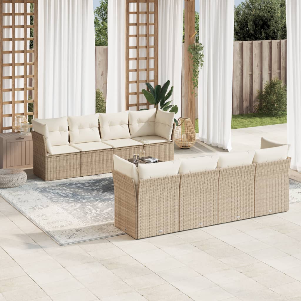 9-delige Loungeset met kussens poly rattan beige is nu te koop bij PeponiXL, paradijselijk wonen!