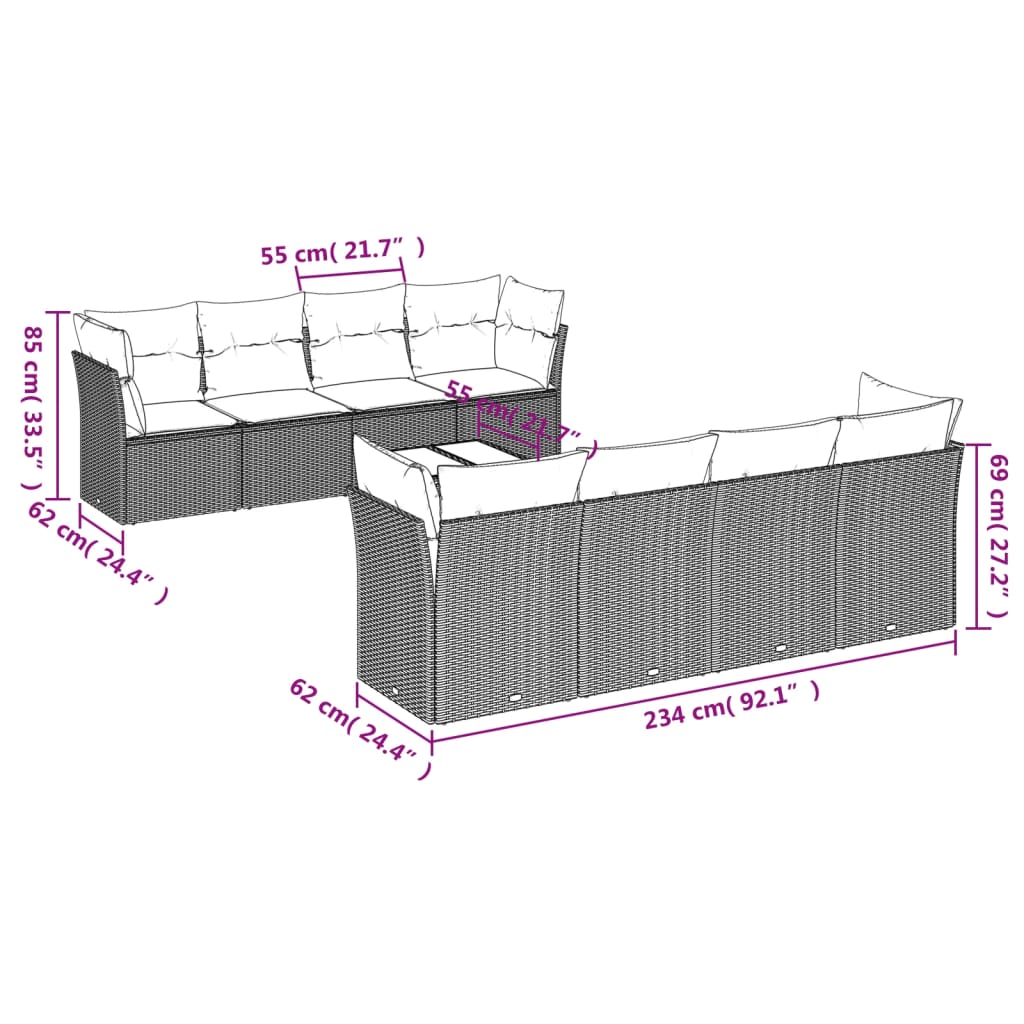 9-delige Loungeset met kussens poly rattan beige is nu te koop bij PeponiXL, paradijselijk wonen!