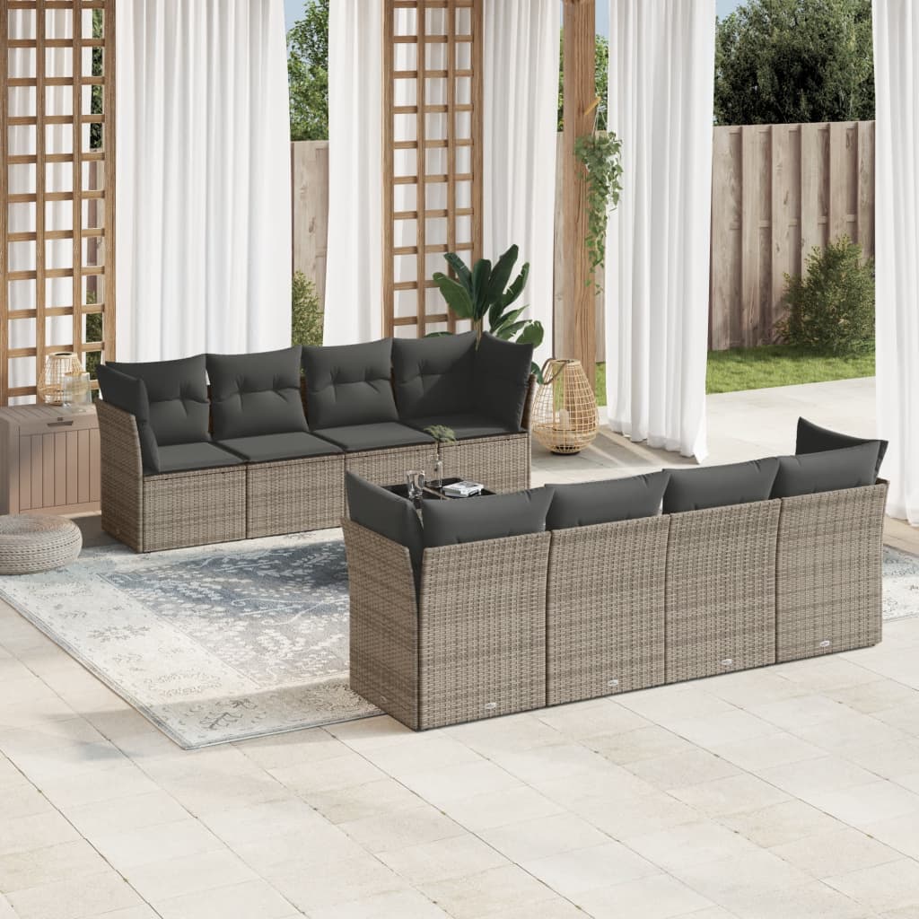 9-delige Loungeset met kussens poly rattan grijs is nu te koop bij PeponiXL, paradijselijk wonen!