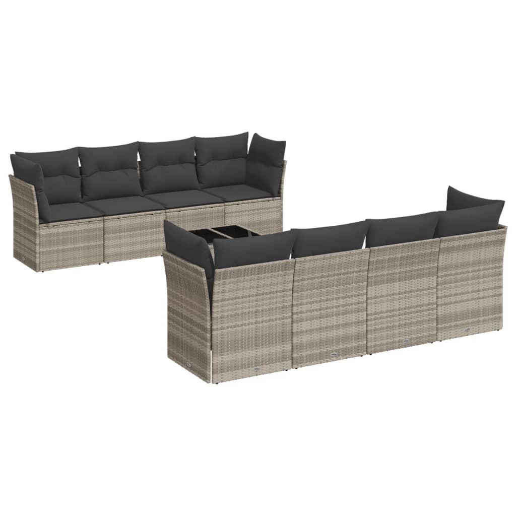 9-delige Loungeset met kussens poly rattan lichtgrijs is nu te koop bij PeponiXL, paradijselijk wonen!