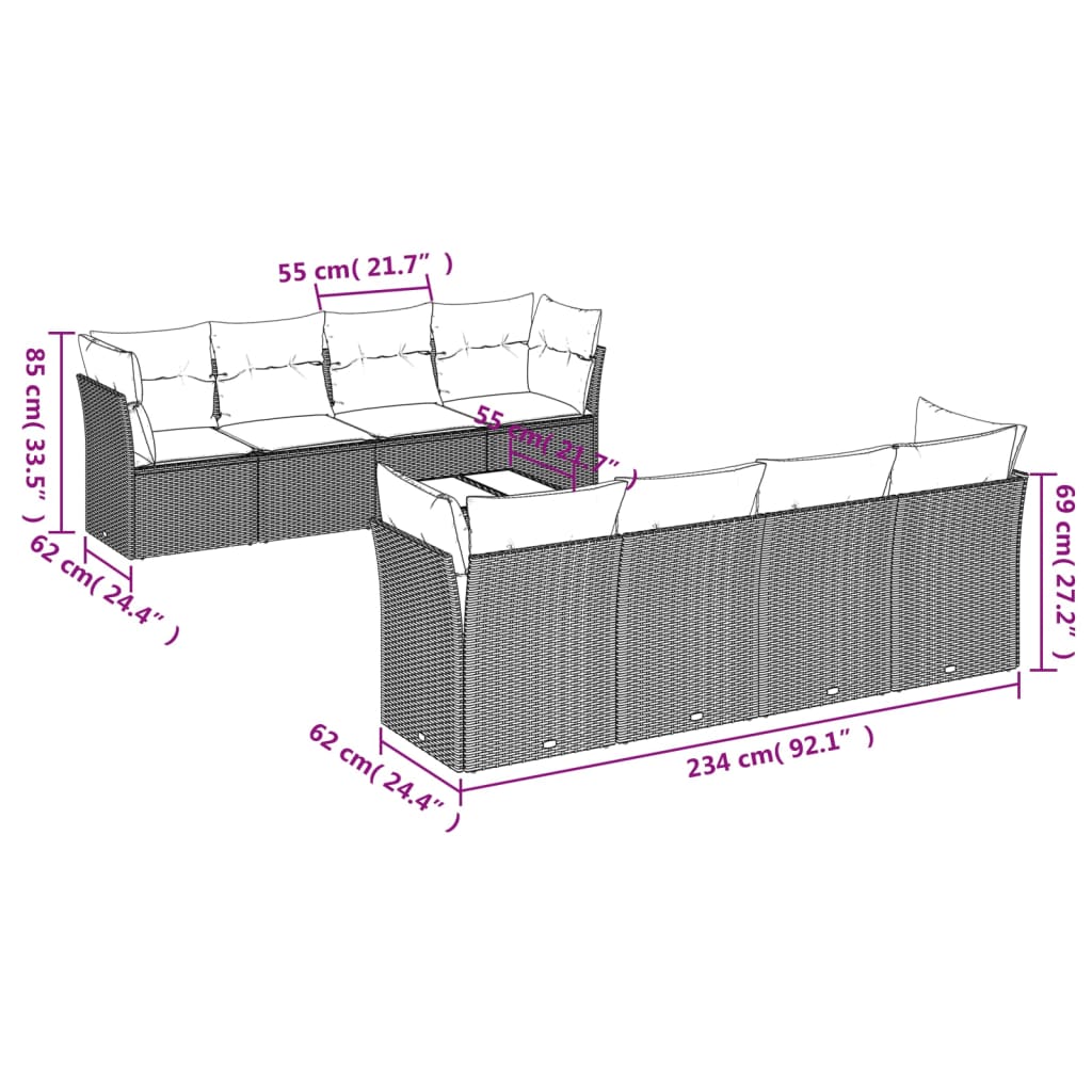 9-delige Loungeset met kussens poly rattan lichtgrijs is nu te koop bij PeponiXL, paradijselijk wonen!