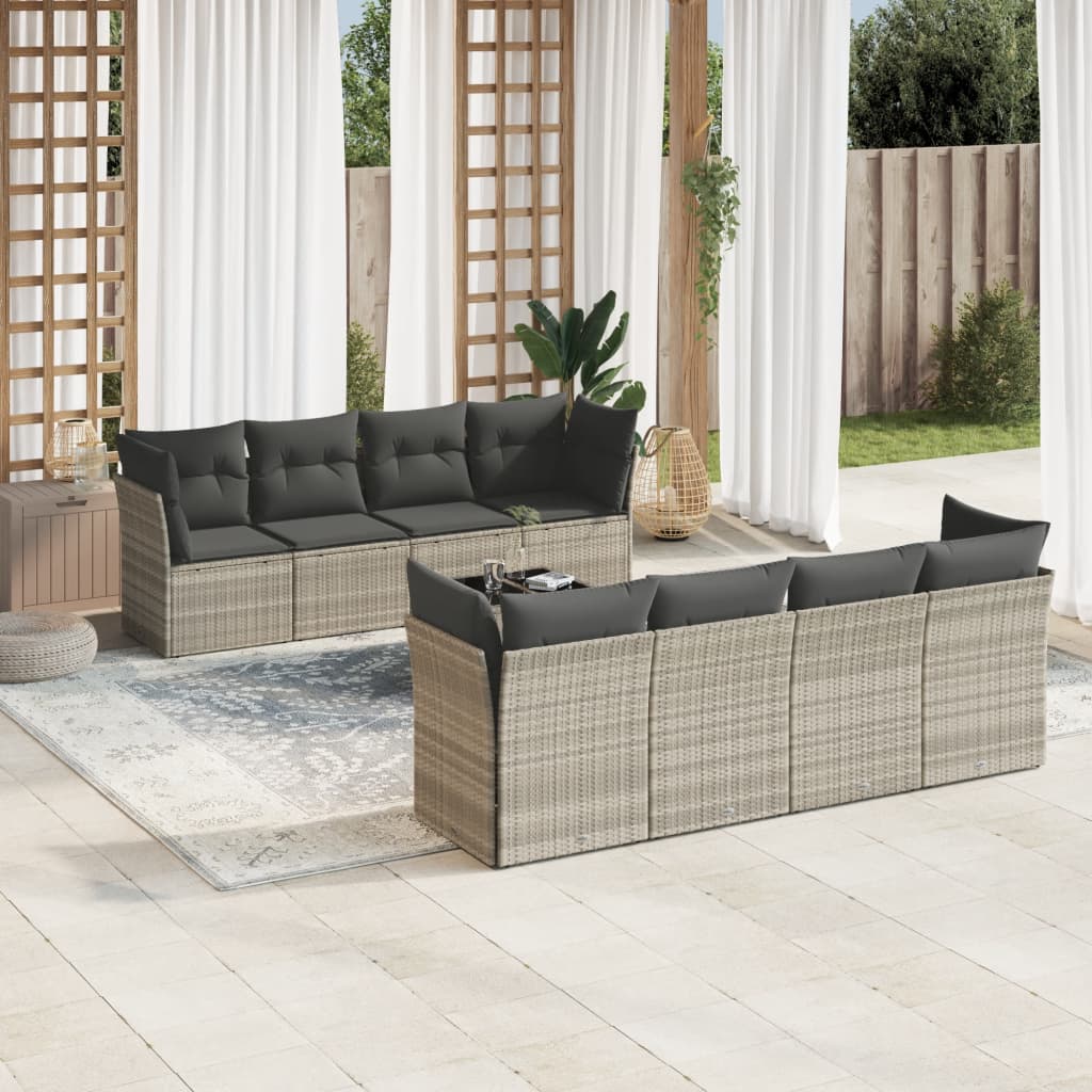 9-delige Loungeset met kussens poly rattan lichtgrijs is nu te koop bij PeponiXL, paradijselijk wonen!