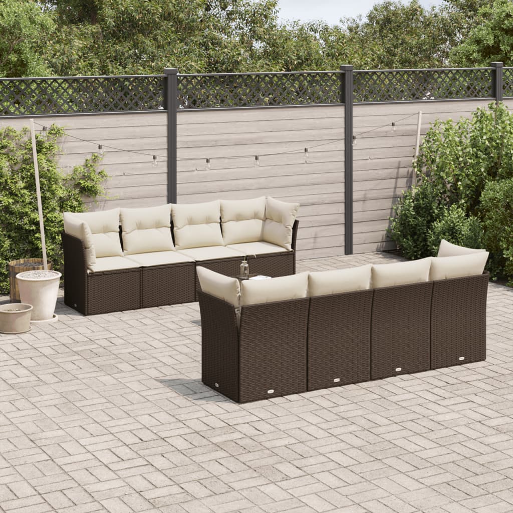 9-delige Loungeset met kussens poly rattan bruin is nu te koop bij PeponiXL, paradijselijk wonen!