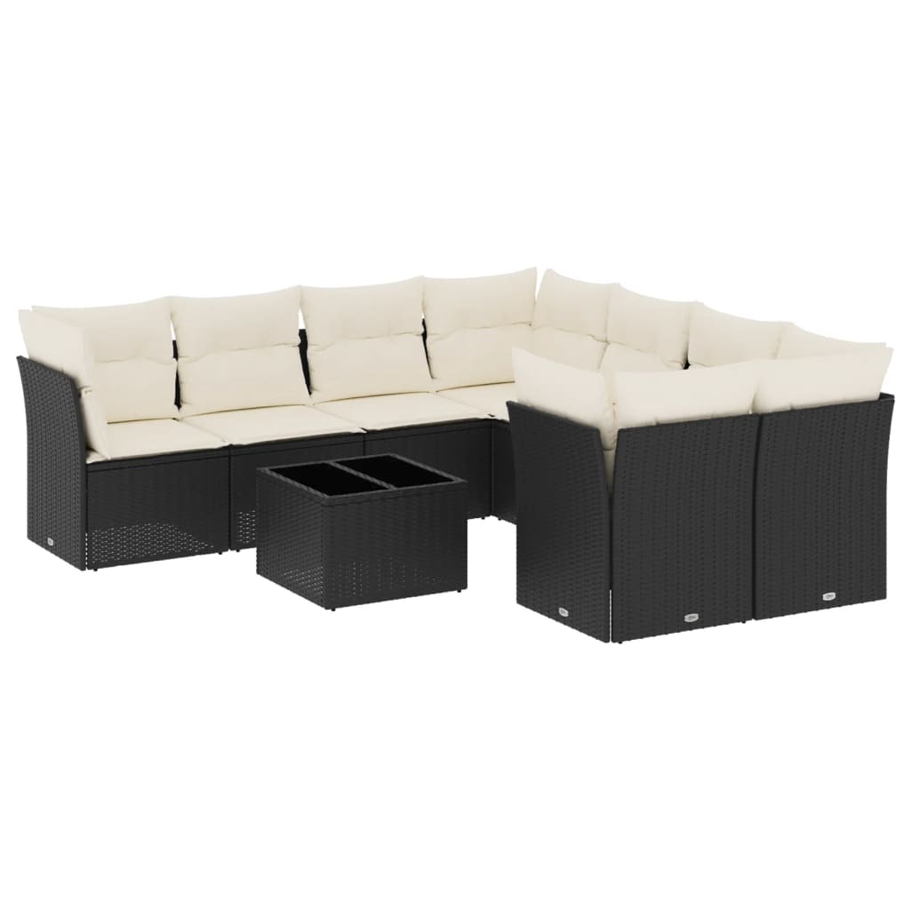 9-delige Loungeset met kussens poly rattan zwart is nu te koop bij PeponiXL, paradijselijk wonen!