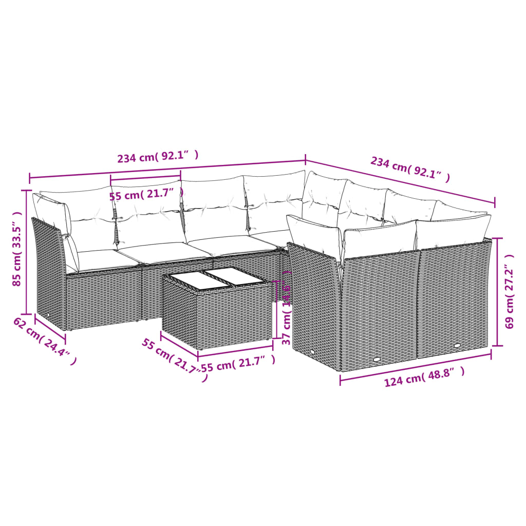 9-delige Loungeset met kussens poly rattan zwart is nu te koop bij PeponiXL, paradijselijk wonen!