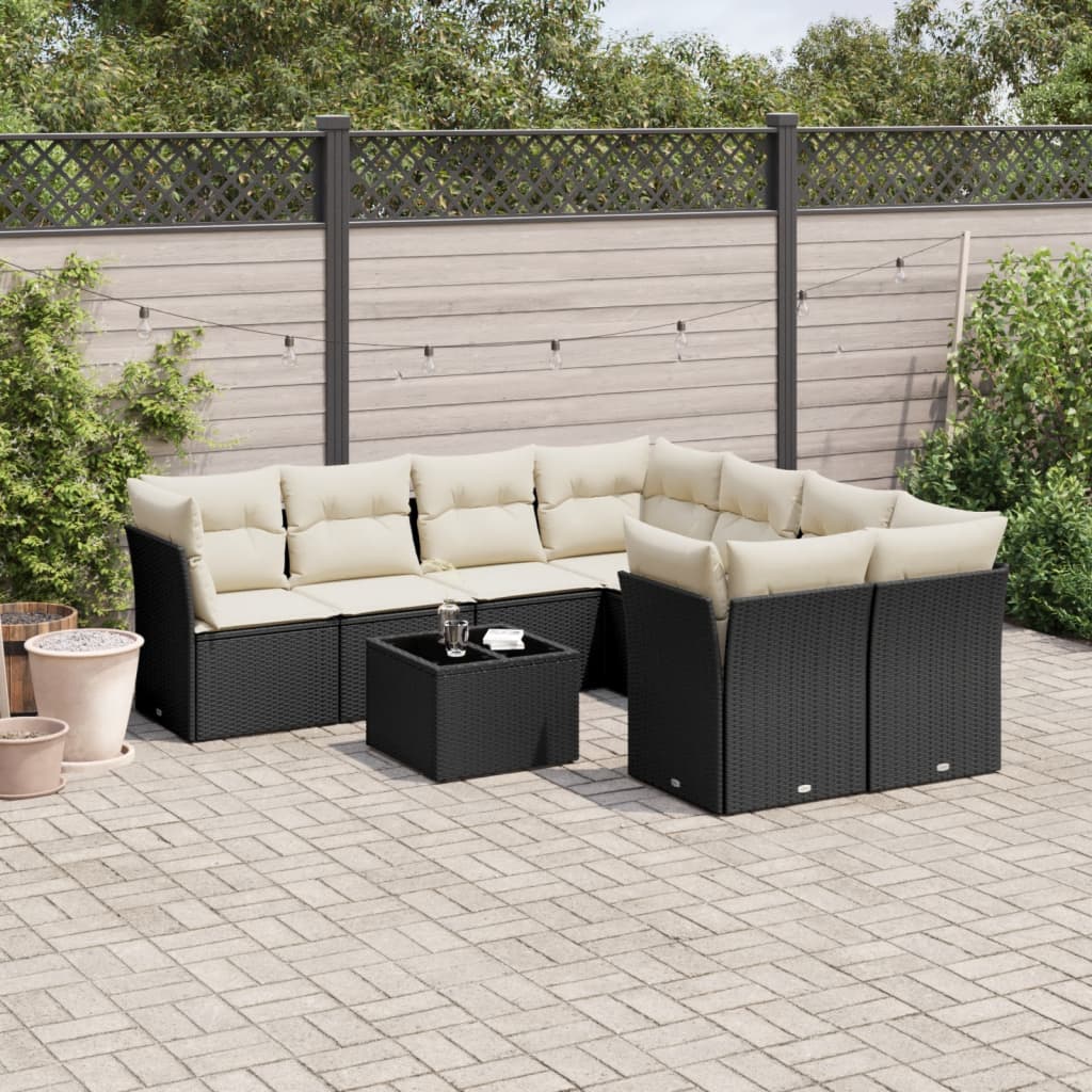 9-delige Loungeset met kussens poly rattan zwart is nu te koop bij PeponiXL, paradijselijk wonen!