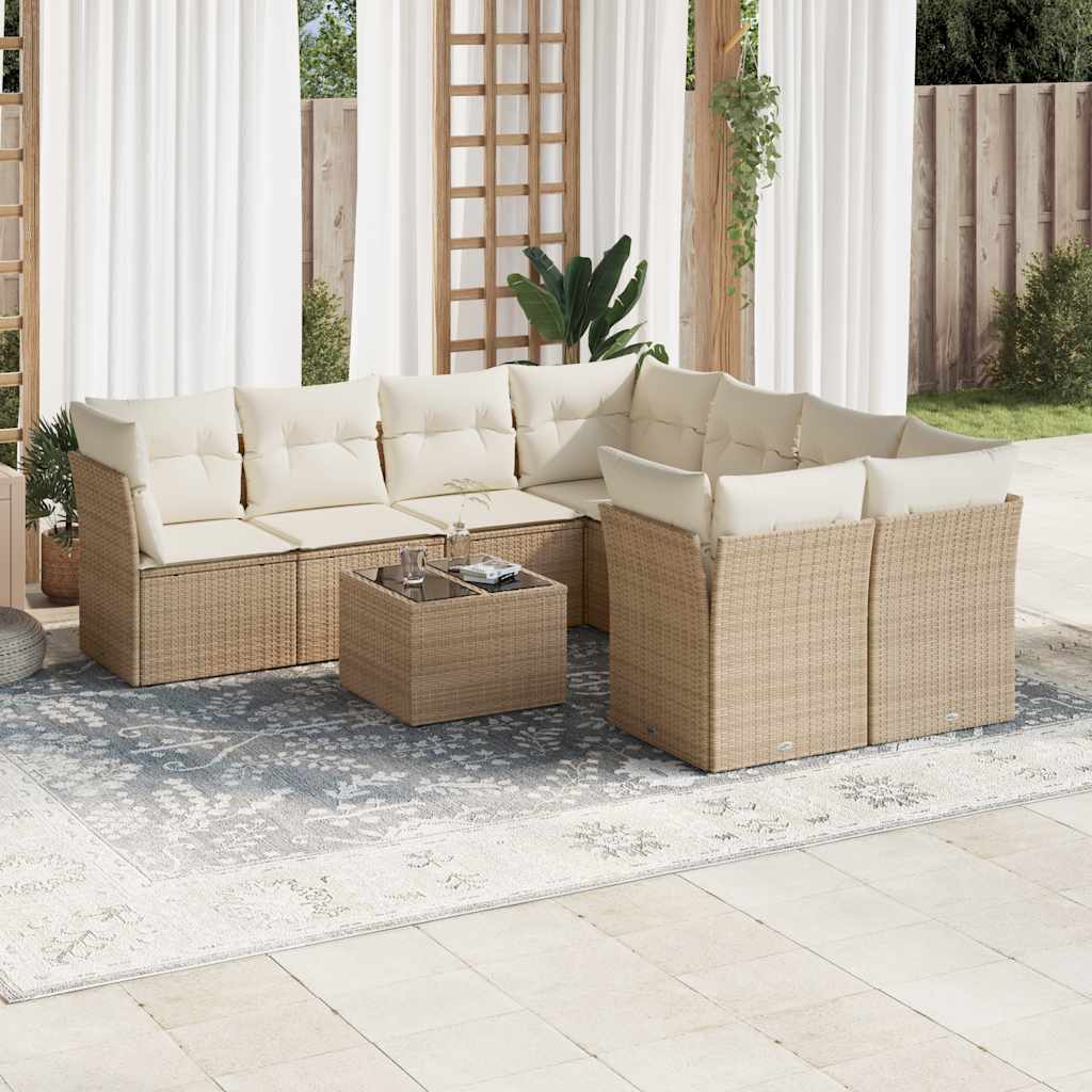 9-delige Loungeset met kussens poly rattan beige is nu te koop bij PeponiXL, paradijselijk wonen!