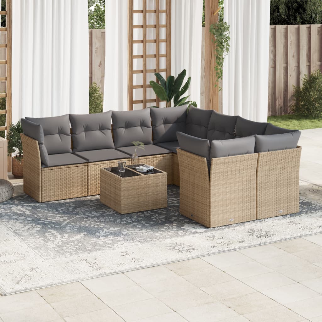 9-delige Loungeset met kussens poly rattan beige is nu te koop bij PeponiXL, paradijselijk wonen!